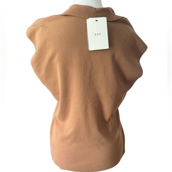 A.L.C Taylor Knit Cap-Sleeve Polo Shirt Brown Size XL New With Tags MSRP $250 - Picture 3 of 5